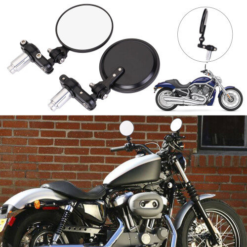 Motorcycle Handle Bar End Mirrors 3 Inch Round 1 Pair