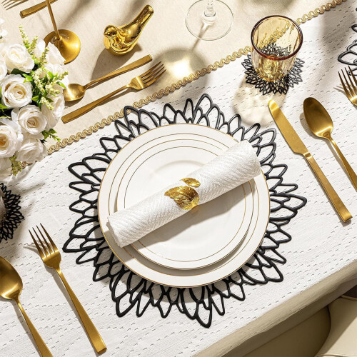 15 inch Round Vinyl Placemats Washable Black 2