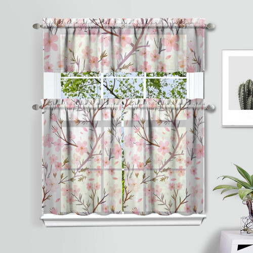 Pink Branches Kitchen Curtain Valance Set 36 inch 1