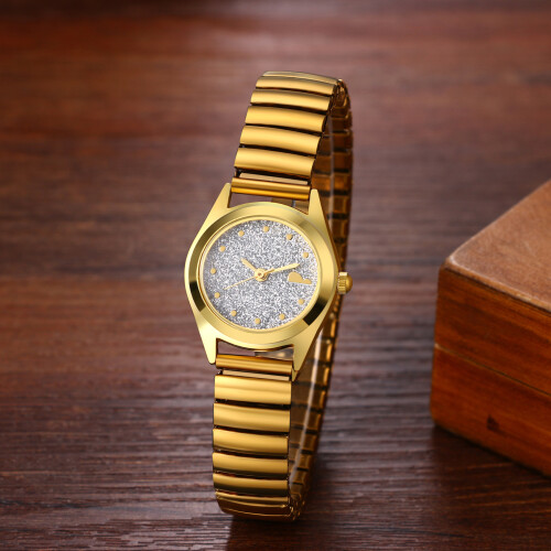 Stretch Strap Watch for Women Gold Silver Tone Big Dial 1