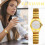 Stretch Strap Watch for Women Gold Silver Tone Big Dial 5