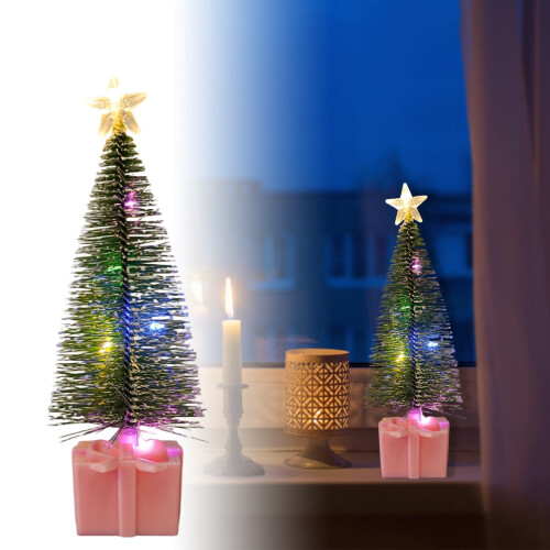 Mini Pre-Lit Christmas Tree with Colorful LEDs Pink Base