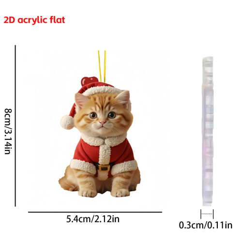 Orange Cat Ornament Acrylic 2D Christmas Tree Decor 2