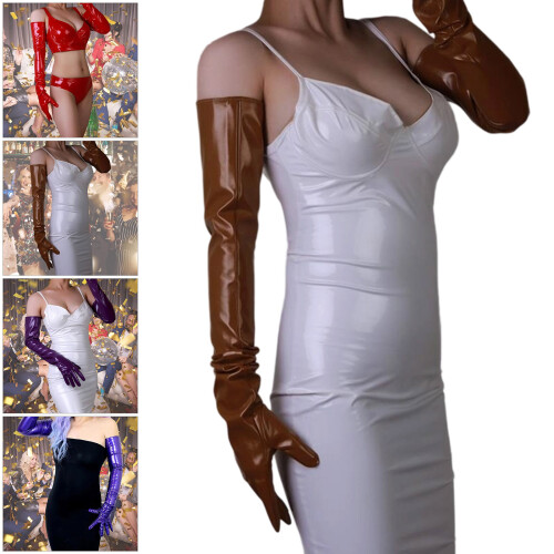 Flexible Long Gloves Glossy Faux Leather Multiple Colors 1