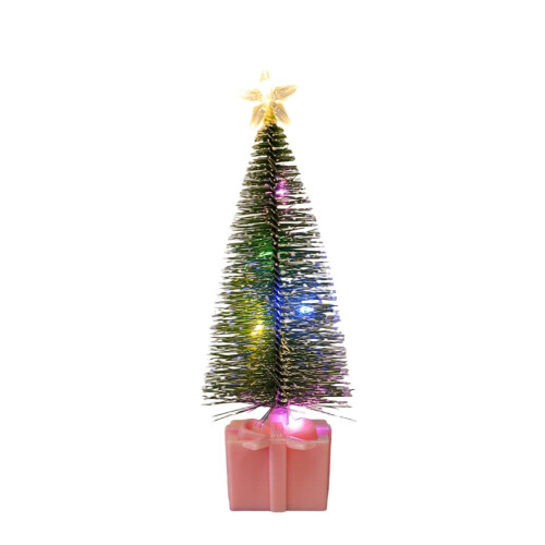 Mini Pre-Lit Christmas Tree with Colorful LEDs Pink Base 1