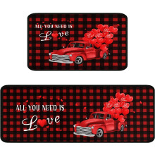 Faptoena Kitchen Rugs Set of 2 17x30+17x48 in Red Truck