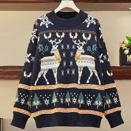 Snowflake Reindeer Sweater Navy Medium Soft Cozy Relaxed Fit 1