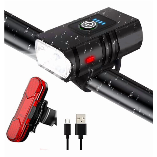 Bicycle Light Front Rear USB Rechargeable IPX6 Black