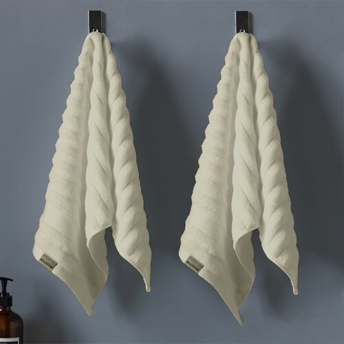 Beige Cotton Hand Towels Terry Striped 2-Pack 1