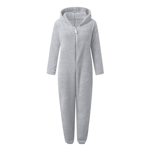 Fleece-Lined Romper Suit with Cat-Ear Hood for Kids 3-12 2