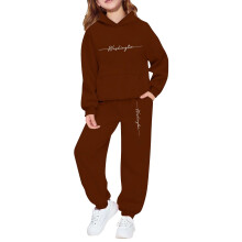 Girls Print Hoodie and Pants Set Brown 2-3 Years