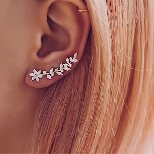 CZ Leaf Vine Ear Crawler for Women Rose Gold Copper Base 2