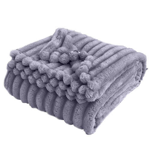 Fuzzy Ribbed Throw Blanket Purple 78.7x70 in