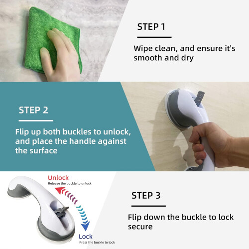 Behome Shower Grab Bar Suction Mount 2 Pack 16 Inch 2