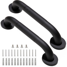 Shower Grab Bar Black 12 Inch 1.25 Inch Diameter 2 Pack
