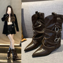 Women's Mid-Calf Wide Shaft Black Boots Pointed Toe Kitten