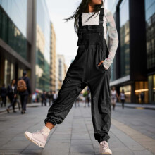 Women's Solid Work Overalls with Pockets - Casual Jumpsuit