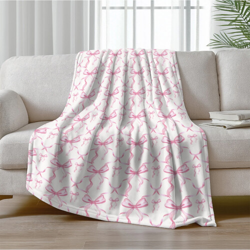 Pink Bow Flannel Throw Blanket 27x39 inches 1