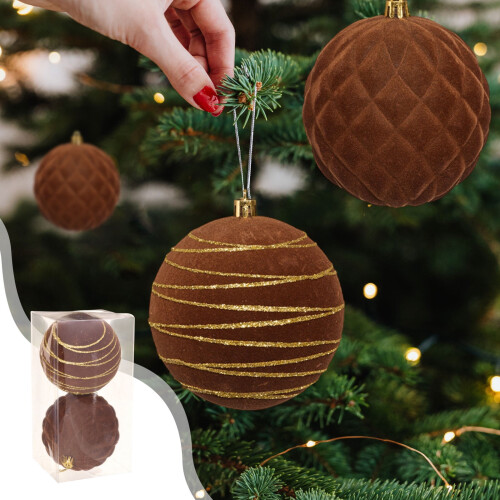 Velvet Christmas Tree Ornaments Brown 100mm 2pcs 2