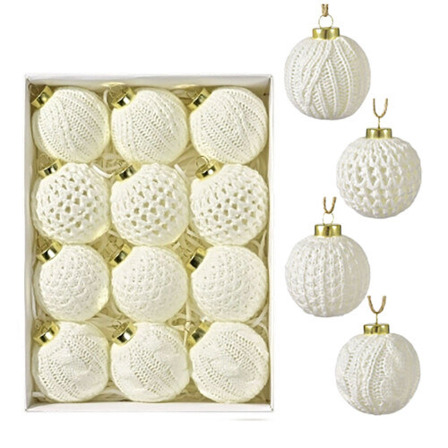 Crochet Christmas Ornaments Beige 12 pcs