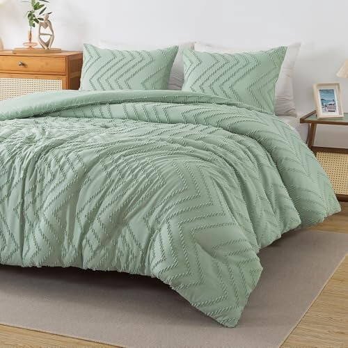 Sage Green King Comforter Set Boho Microfiber 3-Piece