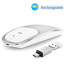 Leise Drahtlose Optische Maus, Ergonomisch, Wiederaufladbar, 6 Tasten Silver