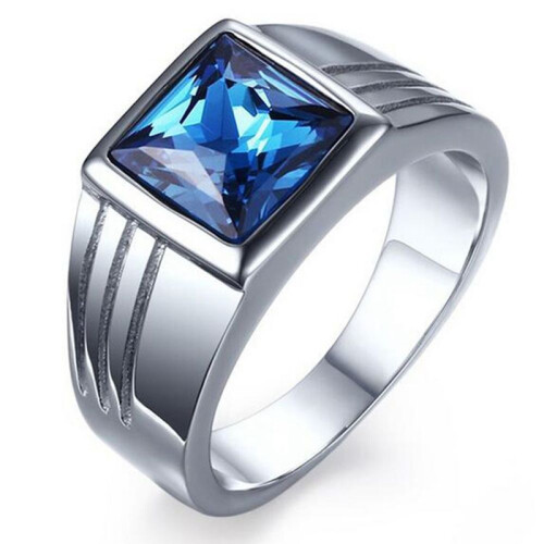 Men's Blue Square Rhinestone Wedding Band Size 7-11 1
