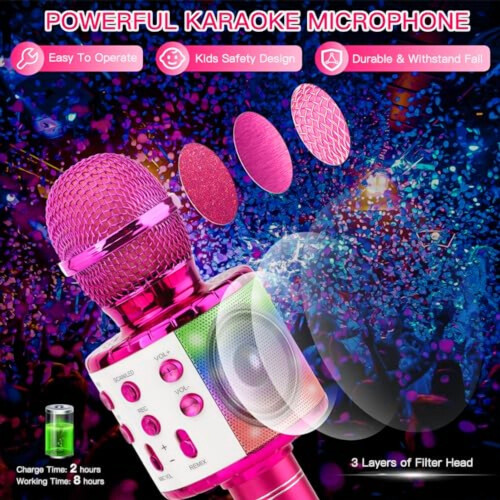 Wireless Karaoke Mic LED Purple 4-in-1 1