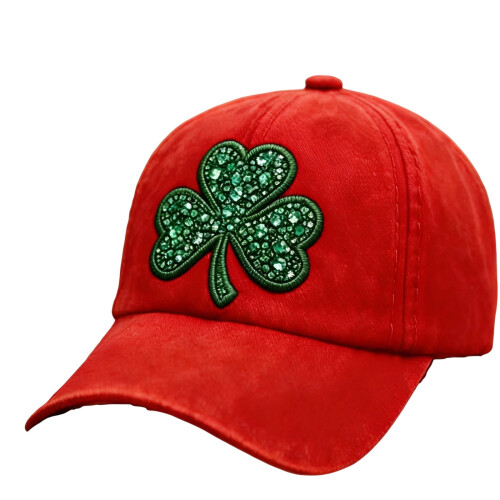 Red St. Patrick's Day Baseball Cap Shamrock Adjustable