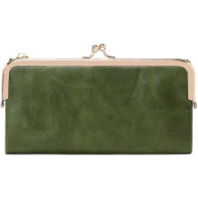 Vintage Women's Long Bifold Wallet with Kiss Lock and Zip
