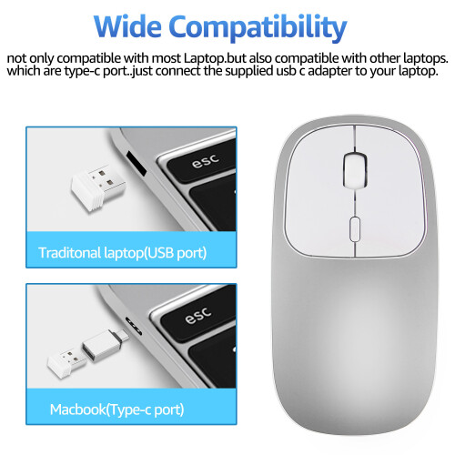 Mouse Optic Wireless Silențios - Mod Dual și Reîncărcabil Silver 1