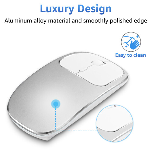 Mouse Optic Wireless Silențios - Mod Dual și Reîncărcabil Silver 2
