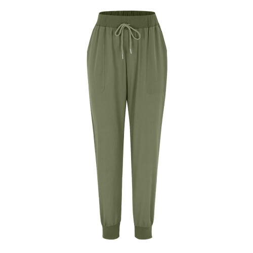Women's Cotton Linen Tapered Pants with Elastic Waist and 1