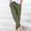 Women's Cotton Linen Tapered Pants with Elastic Waist and 3