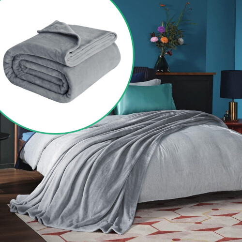Grey Fleece Throw Blanket Soft Warm Decorative 17.7 x 25 1