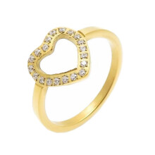 Women's Stainless Steel Hollow Heart Ring with Cubic