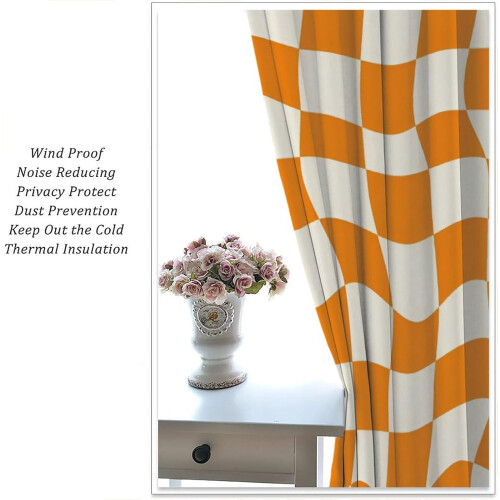 Checkerboard Curtains Boho Retro Beige Orange 63x63 inches 2