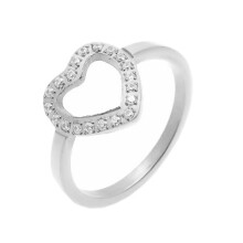 Women's Stainless Steel Hollow Heart Ring with Cubic