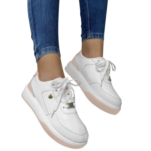Women's color-blocking leather lace-up sneaker boots thick 1