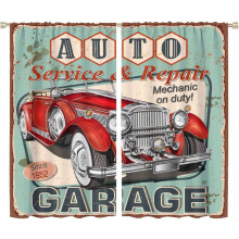Retro Truck Curtains Red Shabby Green 72x63in 2 Panels