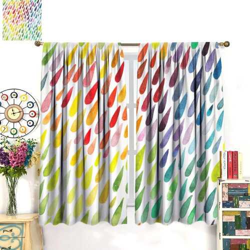 Rainbow Raindrops Curtains Watercolor Abstract Pattern 2