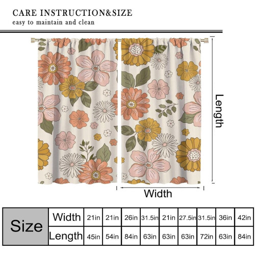 Retro 70s Floral Curtains Boho Pattern Rod Pocket Thermal 2 1