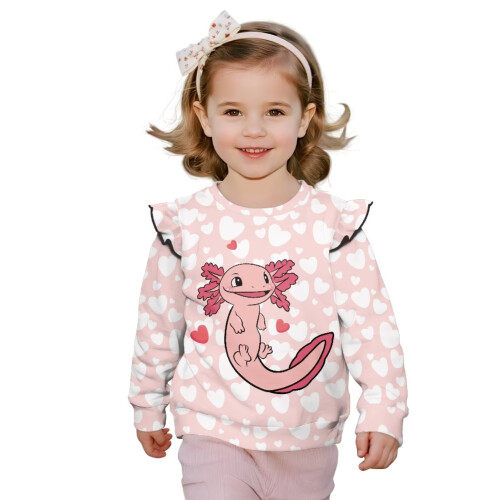 Girls Axolotl Heart Pullover Sweatshirt Pink Oversized