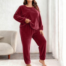 Damen-Pyjama-Set aus einfarbigem Flanell in Übergröße mit langen Ärmeln