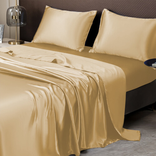 Queen Satin Bed Sheet Set Microfiber 3-Piece 2