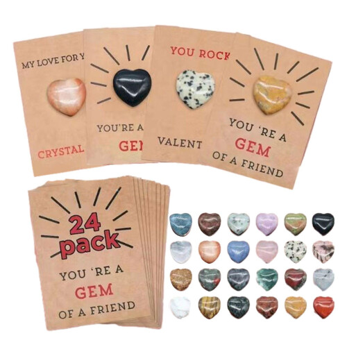 Valentine's Day Cards with Heart Crystals 24 Pack 1