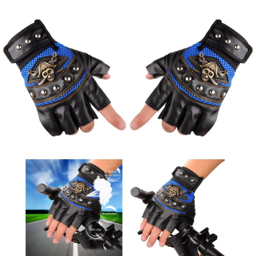 PU Leather Studded Half-Finger Motorcycle Gloves 1