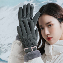 Women's touchscreen warm gloves fleece-lined windproof gray