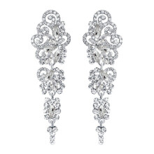 Women's Long Dangle Chandelier Earrings Rhinestone White