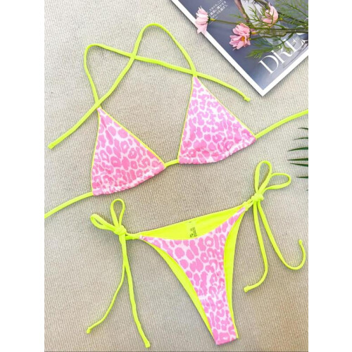Women's Leopard Print Bikini Set Halter Triangle Bra